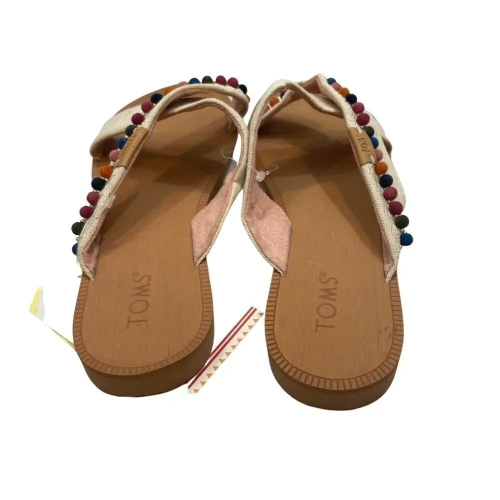 New With Tags Girls Toms Viv Hemp Pom Pom Embroidered Sandals Youth‎ Small